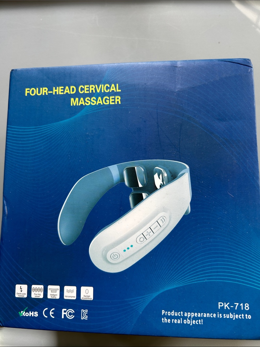Four-Head Cervical Massager PK-718 in Light Gray-White Neck Pain Relief.